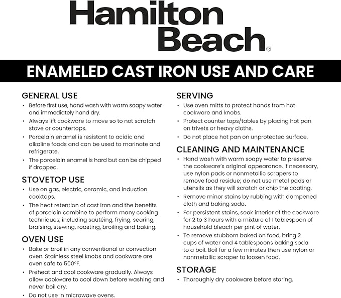 Hamilton Beach Enameled Cast Iron Fry Pan 12-Inch Gray, Cream Enamel coating, Skillet Pan For Stove top and Oven, Even Heat Distribution, Safe Up to 400 Degrees, Durable