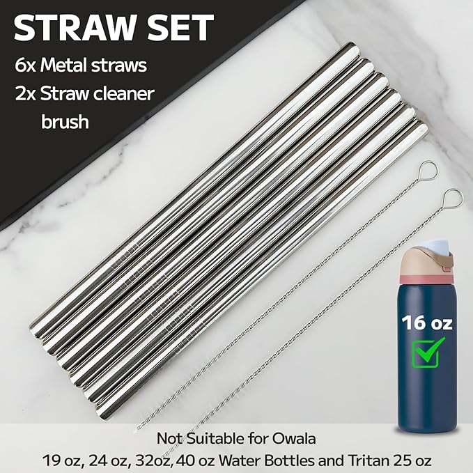 MIMORE Metal Straw for Owala 16 oz - 6 PCS Satinless Steel Straws Compatible with Owala Straw Replacement - Resuable & Dishwasher Safe
