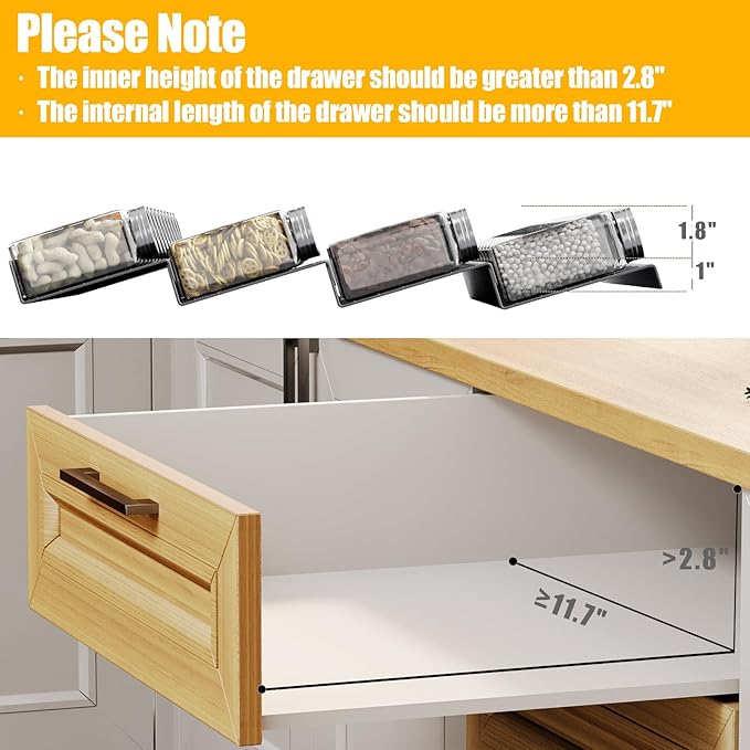 Famhap Spice Drawer Organizer, 8 Tier Expandable from 11.7" to 23.2" Seasoning Rack Tray Insert for Kitchen Drawers, Spice Rack Tray for Drawer/Countertop (Black)