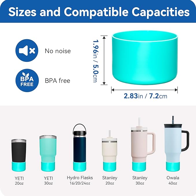 2 Pack Silicone Boot | Compatible with Hydro Flask, Owala, Yeti, Stanley & More | Fits 2.75-2.85" Bottom Bottles/Tumblers (12-40oz) | Anti-Slip | BPA-Free | Scratch & Noise Resistant