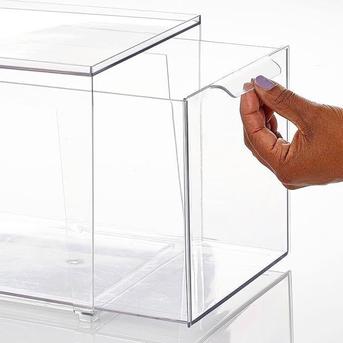 mDesign Plastic Stackable Closet Storage Organizer Bins with Pull Out Drawer for Cabinet, Desk, Shelf, Cupboard, or Dresser Organization - Lumiere Collection - 4 Pack - Clear