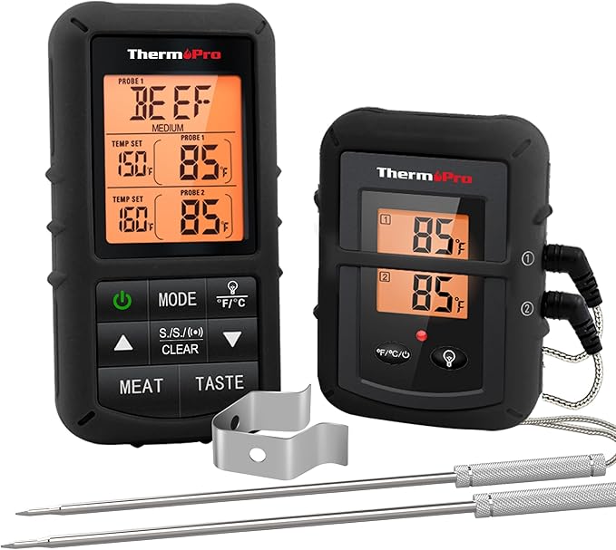 ThermoPro TP20B Black 500FT Wireless Meat Thermometer with Dual Meat Probe, Digital Cooking Food Meat Thermometer Wireless for Smoker BBQ Grill Thermometer, NSF Certified
