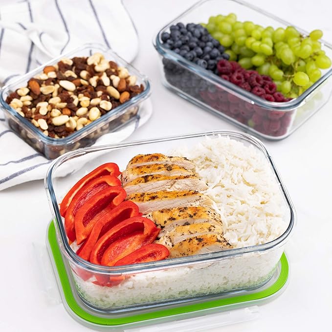 120 oz Large Glass Food Storage Containers with Airtight Lids 3.5 L Family Size Extra Large Bakeware Marinating Lock Baking Dish Container Glass Bowls Rectangle