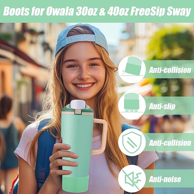 Mity rain 2PCS Protective Silicone Boots for Owala 30oz & 40oz FreeSip Sway Bottles & Tumblers - Accessories for owala, Enhances Stability & Prevents Scratches (Sage Green)