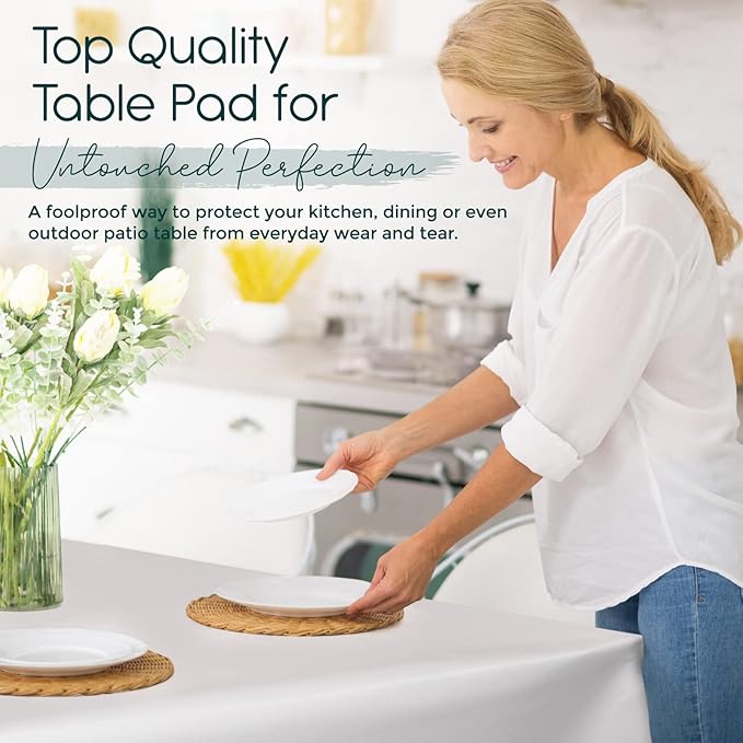 Quality Table Pad Protector, Superior Protection from Spills, Scratches & Heat - Reusable Vinyl Table Cloth with Cushion Flannel Backing (120" L x 54" W)