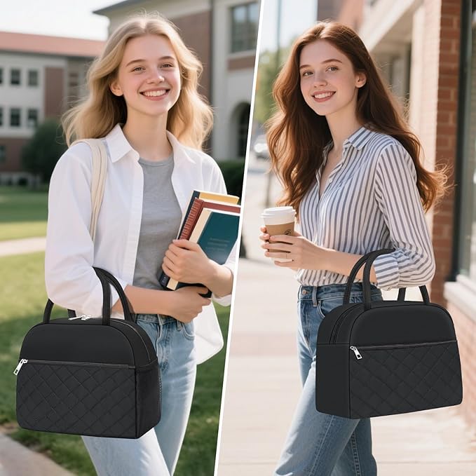 Lunch Bag Lunch Box for Women Men Insulated Reusable Large Lunch Tote Bag Adult Leakproof Simple Cooler Bag for Office Work Picnic Beach or Travel, Black