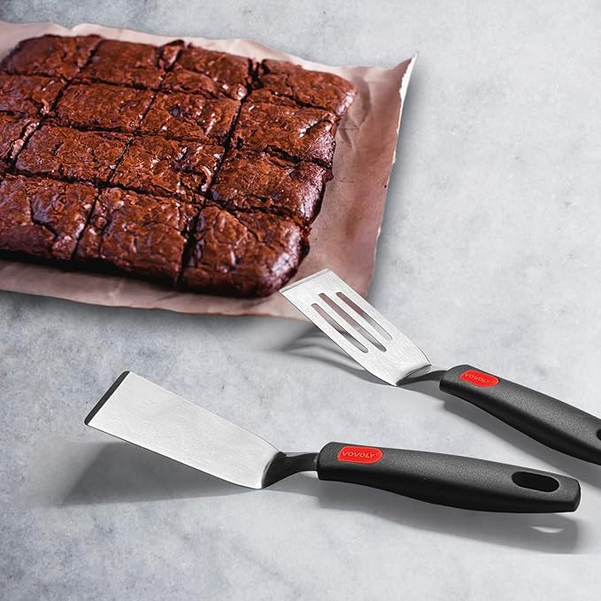 Professional Mini-Serving Spatula Set, Stainless Steel Cutter and Serve Turner for Serving, Flipping or Cooking, Ideal for Brownies, Tiramisu, Cakes, Lasagna or Cookie etc.