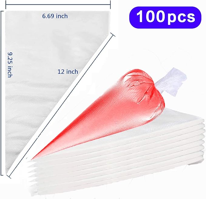 100 Pieces Piping Bags Disposable - Tipless Piping Bags | Pastry Bags | Icing Piping Bags | Frosting Bags for Cake Cookies Baking Decorating