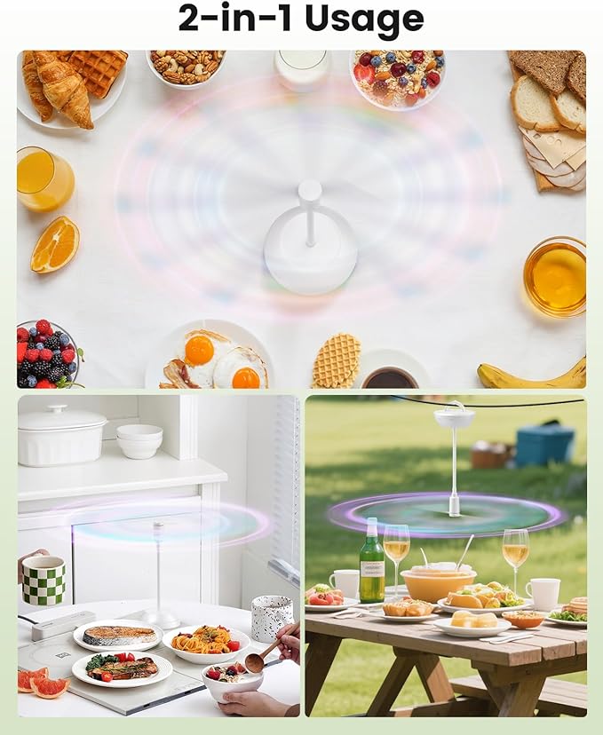 4Pack Food Fan for Table, AA Battery Powered, Portable Fan with Flexible Gooseneck and Soft Blades, Soundless Table Fan for BBQ, Picnic, Party, Patio (Non-rechargeable,White)