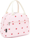 FlowFly Insulated Lunch Bag for Women – Corduroy Lunch Tote Box, Cute Cooler Bag for Work, Travel, Picnic,Corduroy Strawberries Pink