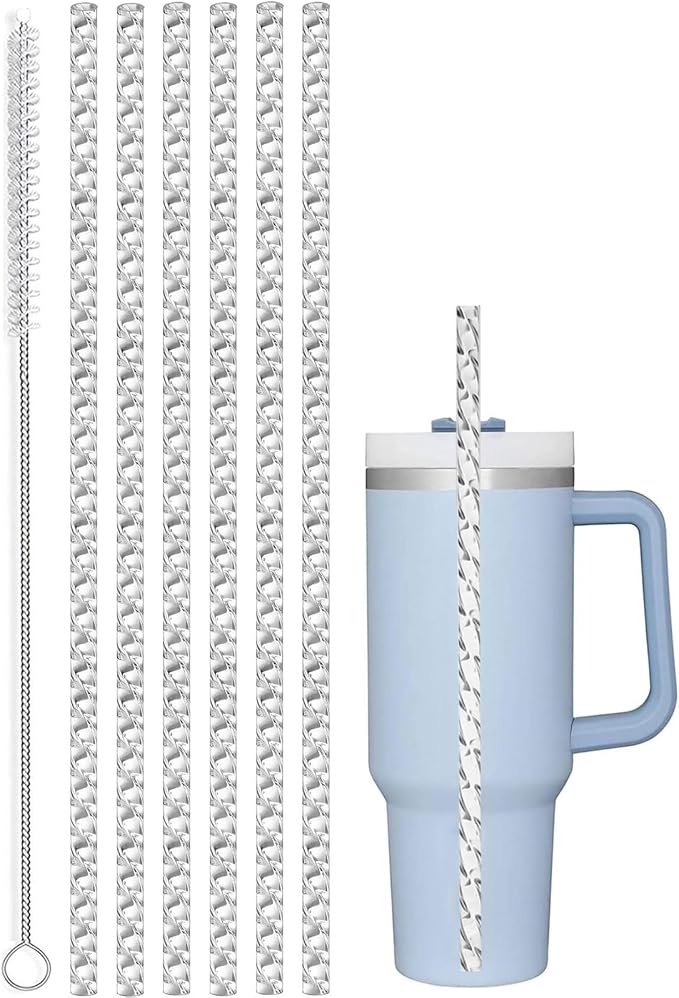 ALINK 6 Pack Replacement Clear Swirl Straws for Stanley 40 oz 30 oz Tumbler, 12 in Long Reusable Plastic Straws for Stanley, Owala Cup Accessories, Half Gallon Jug, Plus 1 Cleaning Brush