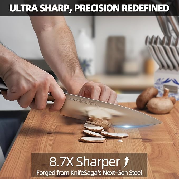 Kitchen Knife Set - Phantom Iris X5 Knife Block Set - Top-tier Performance, 15 Pcs Premium High Carbon Stainless Steel Knife Set with Block and Sharpener, Professional Chef Knives Set