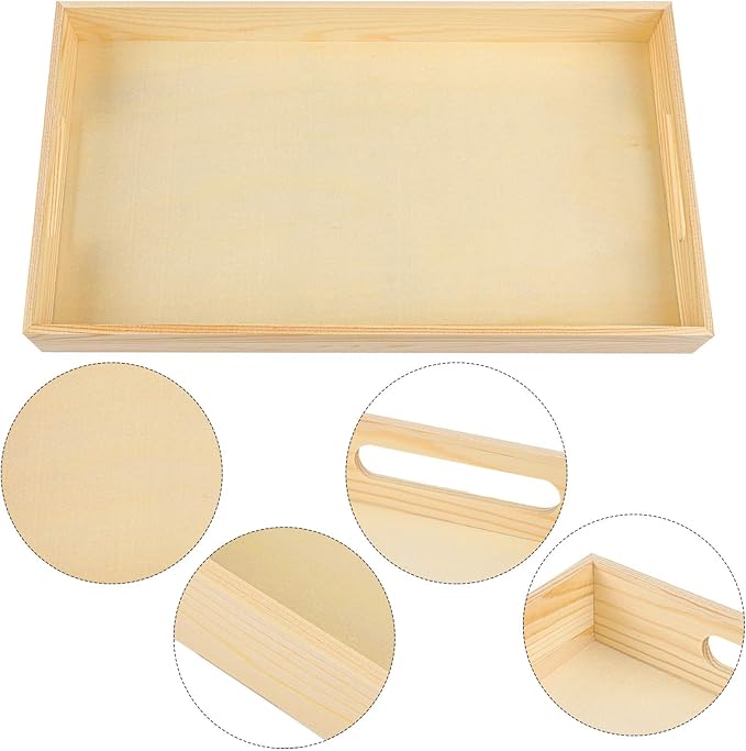 Aodaer 7 Pieces Wooden Nested Serving Trays Rectangular Shape Wood Trays Serving Trays with Handles for Kitchen Party Dinner Snacks