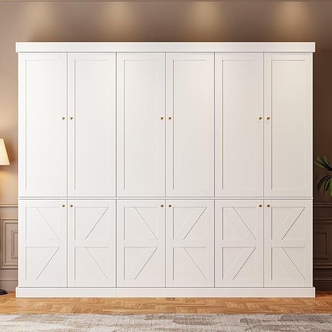 70.8" Tall Farmhouse Kitchen Pantry Cabinet with Doors, Modular Storage Cabinet with 4-Tier Adjustable Shelves, White, Wooden Hutch for Kitchen, Living Room, Set of 4