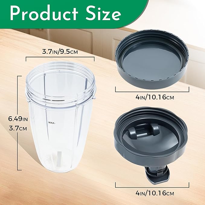 Blender Cups Replacement for Nutribullet 24oz Cups with Flip Top Lid and Flat Lid Compatible with Nutri Bullet 600W/900W Blenders (2 Pack)