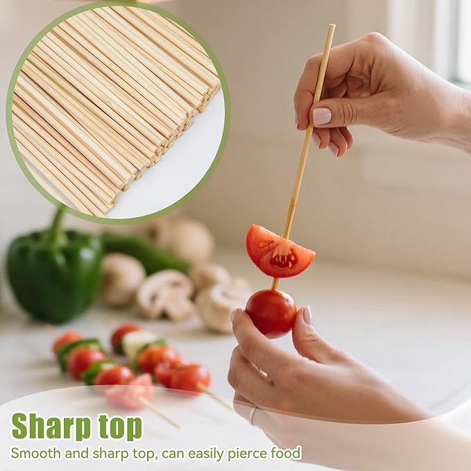 200PCS 10 inch Bamboo Skewers for BBQ,Appetizer,Fruit,Cocktail,Kabob,Chocolate Fountain,Grilling,Kitchen, Crafting and Party. More Size Choices 6"/8"/10"/12"/36"