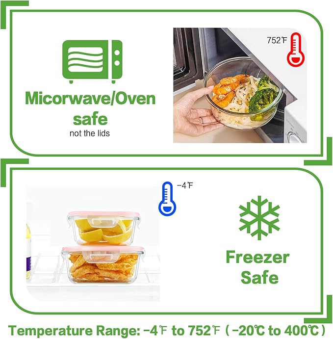 HOMBERKING 24pc Glass Food Storage Containers with Lids, Airtight Glass Bento Boxes, BPA Free & Leak Proof, Pantry Kitchen Storage (12 Lids & 12 Containers) - Pink