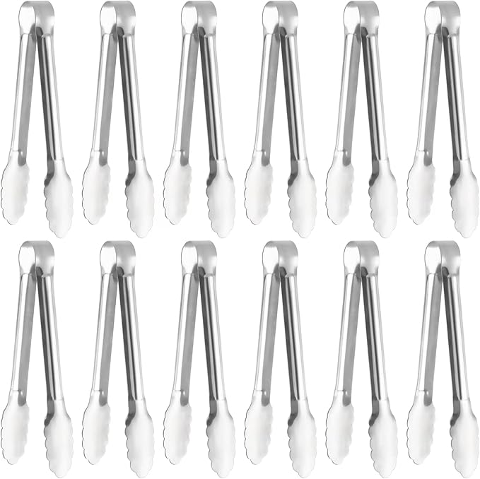 Serving Tongs, Stainless Steel Kitchen Cooking Food Buffet Mini Salad Appetizer Tong Small, Set of 12