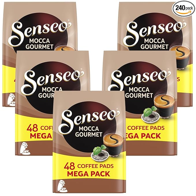 Senseo Mocca Medium Roast Coffee Pods – 240 Count (5 Packs) – Rich & Smooth Mocha Flavor – Single-Serve Coffee Pads Compatible with Senseo Machines – Imported from the Netherlands – Bulk Value Pack