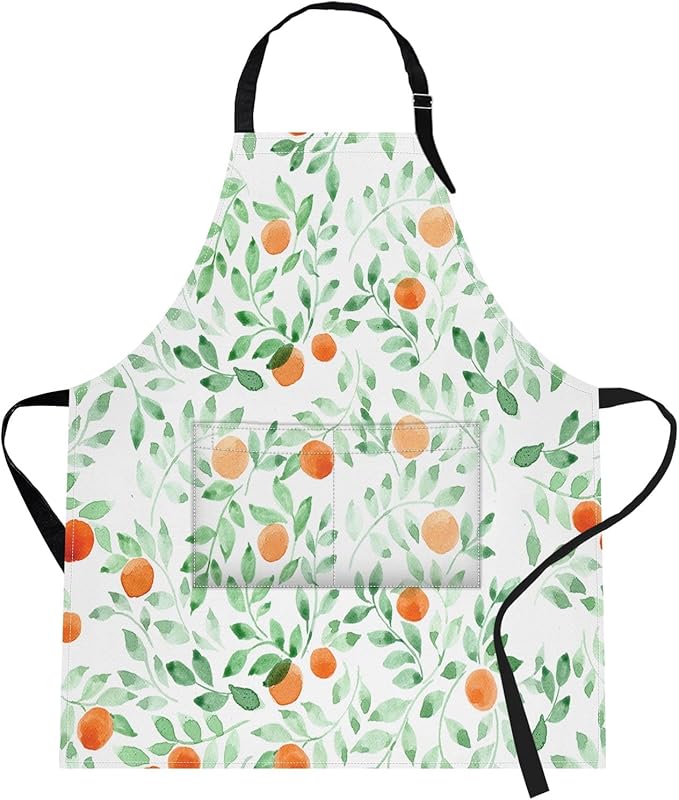 Britimes Green Leaves Fruits Orange Vintage Apron Home Kitchen Cooking Baking Gardening for Women Men with Pockets 32x28 inch