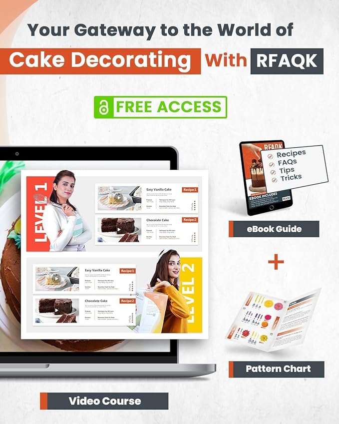 RFAQK 700PCs Cake Decorating Kit with Baking Supplies - Cake Turntable for Decorating with Baking Pans, Leveler, 24 Numbered Piping Tips, 2 Spatulas, Fondant Tools, Video Course, Pattern Chart & More