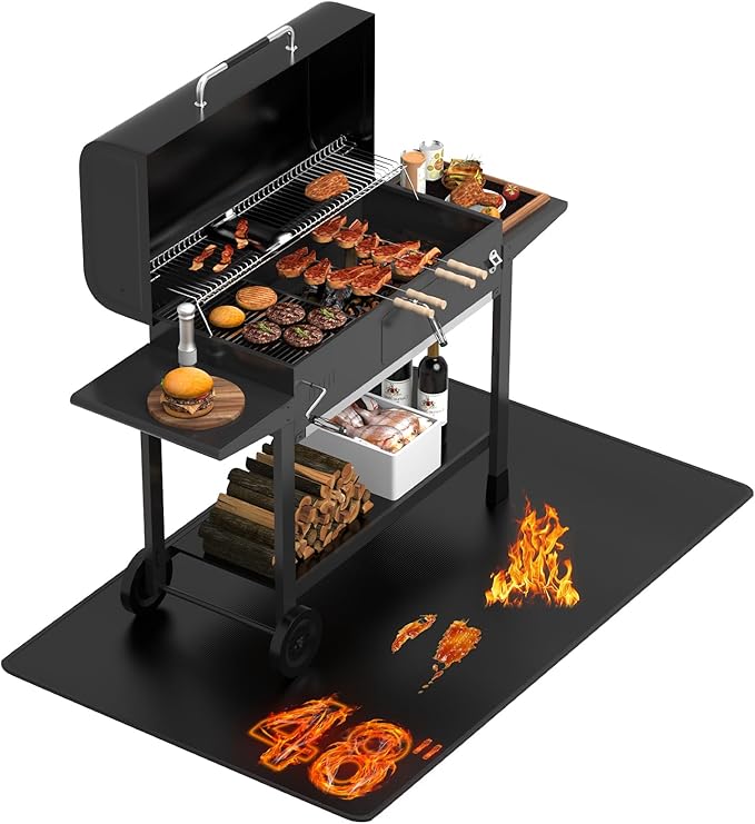48 x 30 in Large Under Grill Mats for Outdoor Grill - Double-Sided Fireproof Fireplace/Fire Pit Mat to Protect Floors, Deck, Patio, Lawn - Oil-Proof Waterproof Easy to Clean BBQ Mats