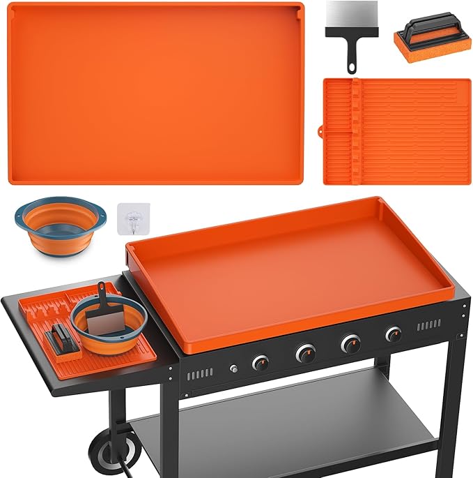 Silicone Griddle Cover Set for Blackstone 36" with 16" Blackstone Griddle Accessories, Cleaning Brush | Heavy Duty Food-Grade Grill Mats Accessories | All Season Protection from Dirt Rust