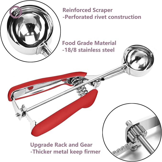 Ice Cream Scoop, 18/8 Stainless Steel Cookie Scoop, Cookie Scoops for Baking, 2Tbsp/ 30ml/ 1oz Cookie Dough Scoop, Ice Cream Scooper with Trigger Release, Cookie Scooper for Baking(Red)…