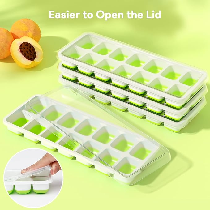 Ice Cube Trays 4 Pack, Airabc Silicone Ice Cube Trays with Removable Lid, Easy-Release Flexible 14-cube Ice Trays, LFGB Certified and BPA Free, Stackable Ice Trays with Covers for Cocktail, Freezer