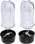 Blendin Replacement Tall Cups with Cross and Flat Blade Combo Compatible with Magic Bullet Blender MB-1001, MB-1001B, MBR-1101, MBR-1701, MBR-1702, MBR-0301 (2 Pack)