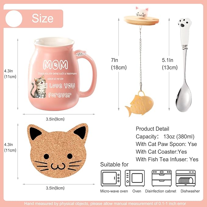 Christmas Gifts for Mom Stocking Stuffers for Mum Cute Ceramic Coffee Mug with Lid Fish Infuser Tea Cup Pink Stuff Best Mom Mama Gifts Mother Day Present Thank you Birthday Gifts from Daughter Son