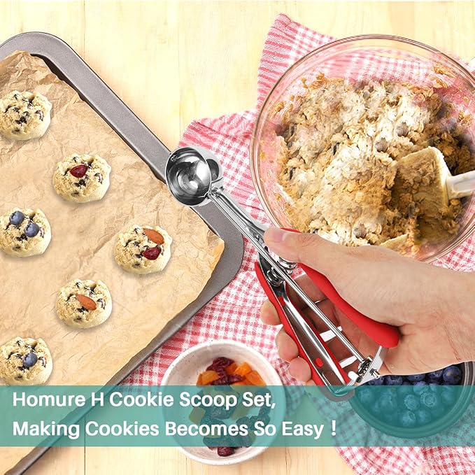 Cookie Scoop 1.5 Tbsp, Cookie Dough Scoop, Size #50/1.5 Tablespoons/ 23 ml, Cookie Scoops For Baking, Red, 18/8 Stainless Steel, Comfortable Grip
