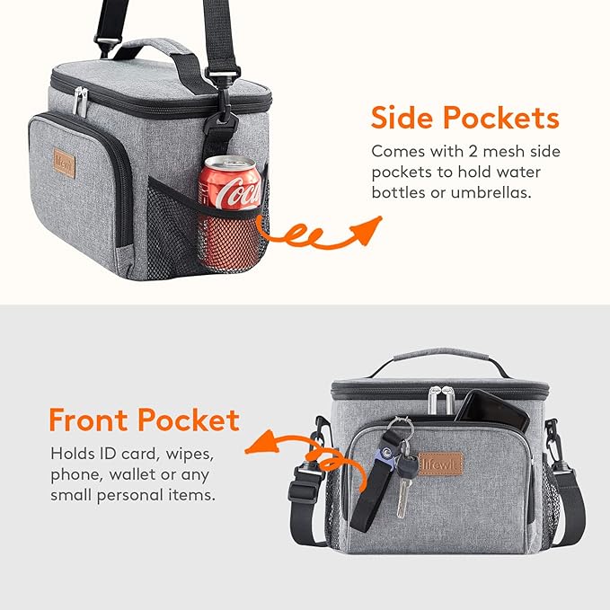Lifewit Reusable Insulated Lunch Bag for Men, Lunch Box Women, Portable Cooler Freezable Soft Lunchbox Leakproof with Adjustable Shoulder Strap for Adult for Work Picnic or Travel, Grey 9L