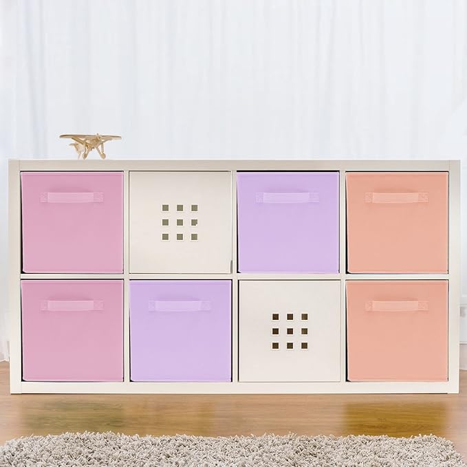 Sorbus Storage Cubes - 11" Foldable Storage Bins with Handle for Nursery, Playroom, Closet Organizers and Storage - 6 Fabric Shelf Basket for Toys, Books, Clothes - Orange Purple & Pink Storage Cubes