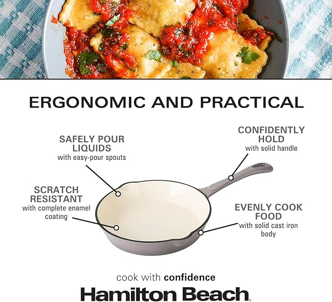 Hamilton Beach Enameled Cast Iron Fry Pan 8-Inch Navy (Gray, Fry 8-Inch)