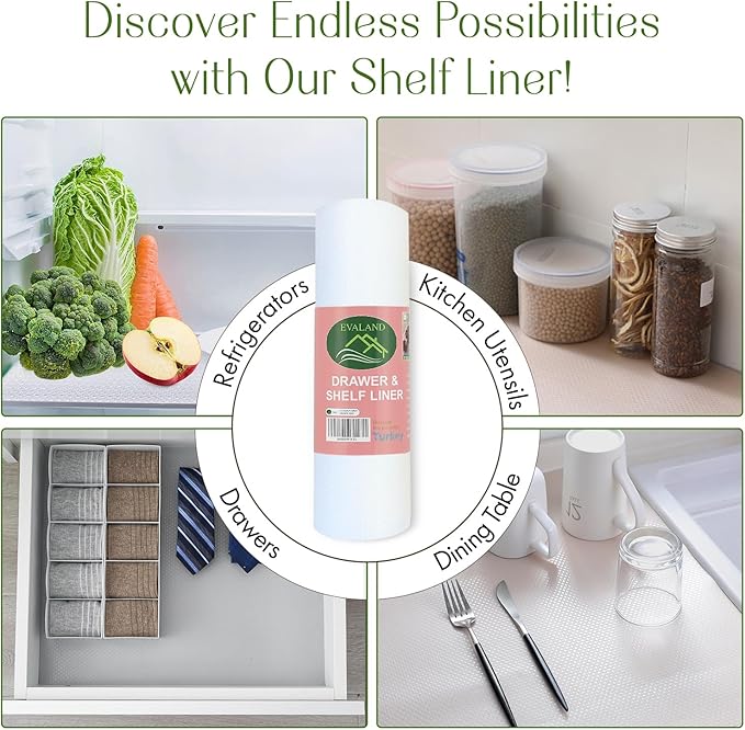 EVALAND 12" x 33 FT Non-Slip Shelf Liner, Non-Adhesive, BPA-Free, Waterproof Pantry Liner for Shelves, Easy to Cut, Oil-Proof Shelf Liners for Kitchen, Cabinets, Drawers, Refrigerator, Clear