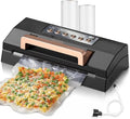 2025 Black Stainless Steel Food Vacuum Sealer, VACAPEX Deluxe Vacuum Sealer Machine with 11" Double Heat Seal and Automatic One-Touch System, Bags Storage & Cutter, Easy-Lock Handle with 2 Bag Rolls