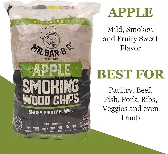 Wood Smoker Chips Bundle of 3 Flavors - Apple, Mesquite & Hickory Wood Chips by Mr. Bar-B-Q, Can be Used on Gas & Charcoal Grill, Variety of Flavors for Smokers, Grilling, BBQ, Camping(3 x 1.8 Lb Bag)