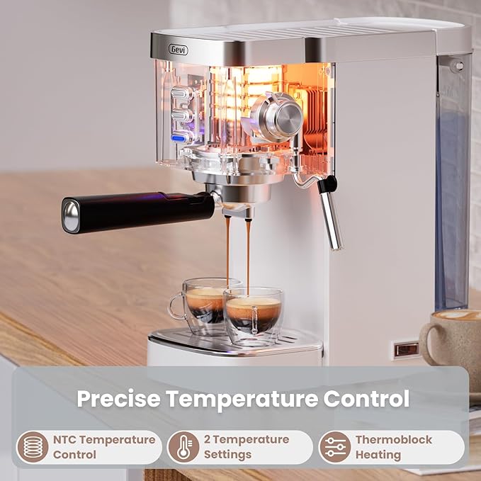 Gevi Professional Espresso Machine 20 Bar, Compact Latte & Cappuccino Machine with Milk Frother Steam Wand, Adjustable Shot Volume, White (Ideal Gift Choice)