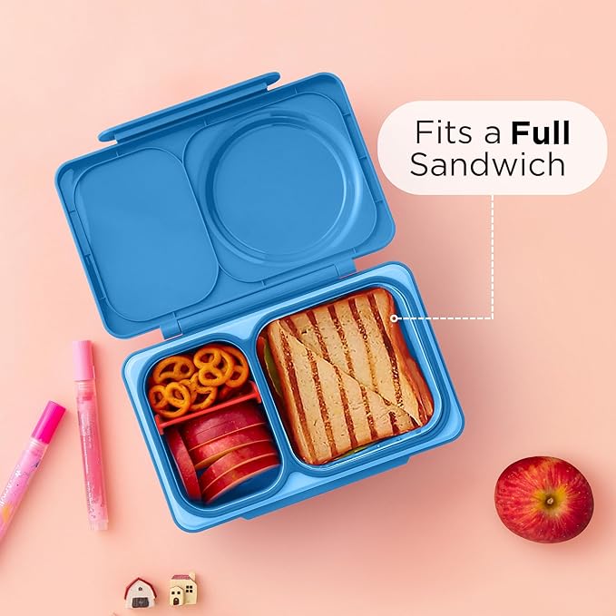 Omie OmieBox UP bento Box for Kids | Insulated Lunch Box | Leak Proof Vacuum Insulated Thermal Food jar | Cooler ice Pack | 2 Compartments (Cosmic Blue)