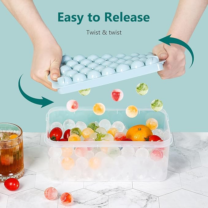 3 Pack Ice Trays for Freezer, 99 PCS Ice Cube Tray with Lid and Bin, Round Ice Cube Mold, Circle Ice Maker for Chilling Drinks (1 inch, Blue)