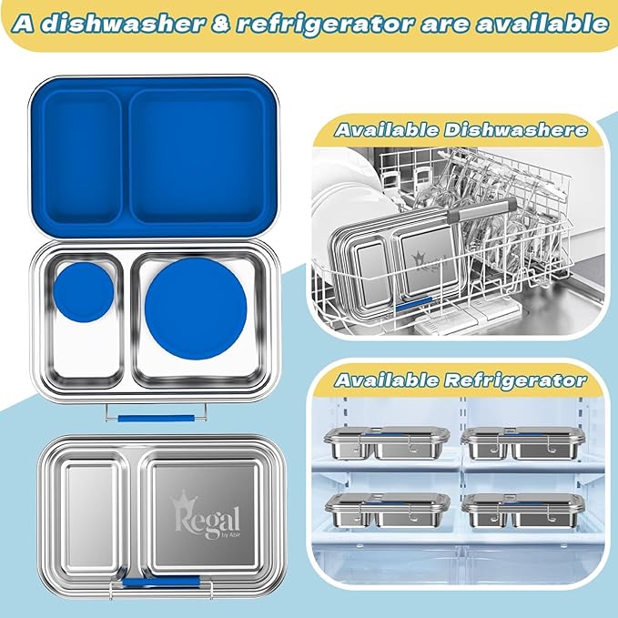 Bento-Style Stainless Steel Lunch Box -2 Compartment Stainless Steel Lunch Box - 2 Containers for Kids & Adults Dishwasher Safe Steel Lunch Boxes for kids