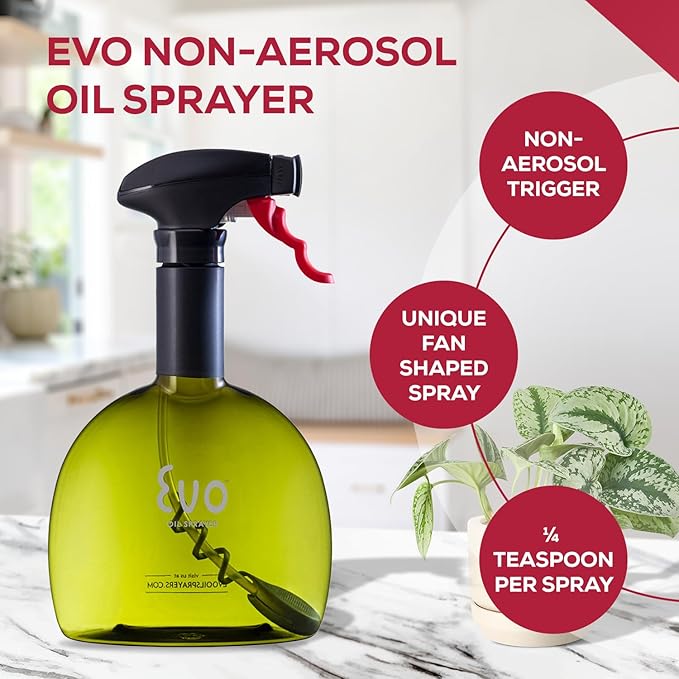 Evo Oil Sprayer Original, Non-Aerosol for Olive, Cooking Oils, and Vinegars, Green, 24-Ounce Capacity