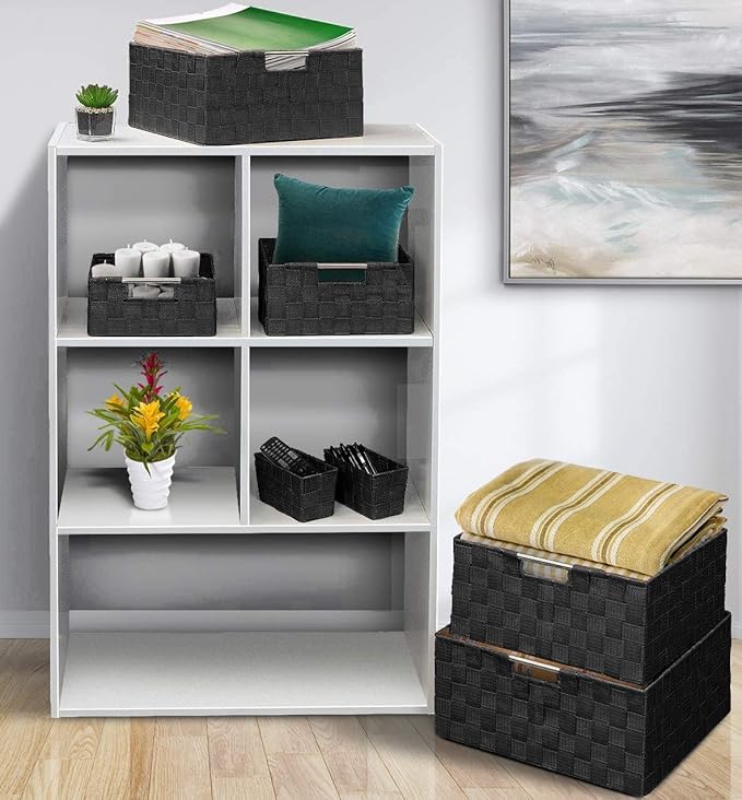Sorbus Storage Baskets for Organizing (Set of 7), Mesh Hand-Woven Design, Linen Closet Organizers and Storage, Organizer Storage Baskets for Shelves, Variety Pack Organizers and Storage (Black)