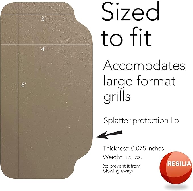 RESILIA Large Under Grill Mat – Heavy Duty, Outdoor Floor Protector Mats for Deck, Patio, & Garage – 72 Inch x 48 Inch with 12 Inch Splatter Protection Lip, Beige/Tan Orange Peel, Made in The USA