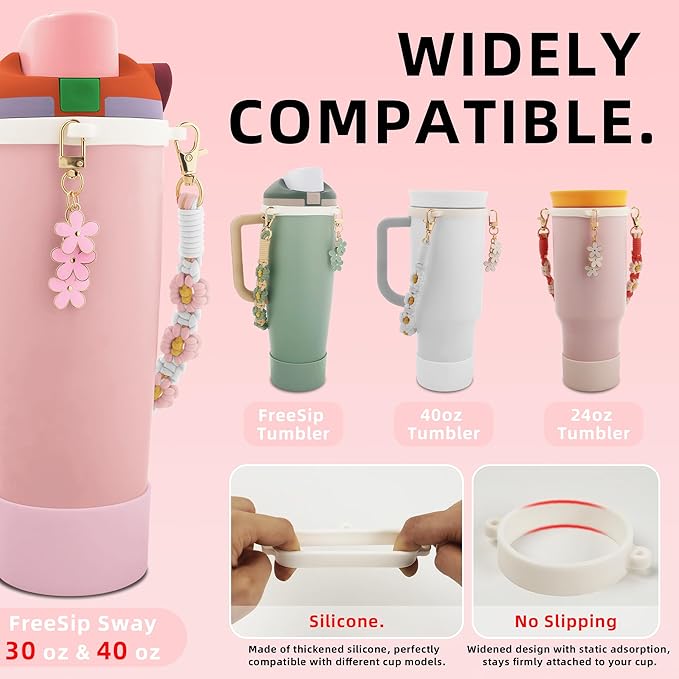 Silicone Boot Set for Owala Water Bottle 24 oz, 32 oz, 40 oz - Includes Anti-Slip Sleeve & Water Bottle Handle Strap, Perfect Owala Accessories, Fits Owala Tumbler, Owala FreeSip, Owala Candy Coated