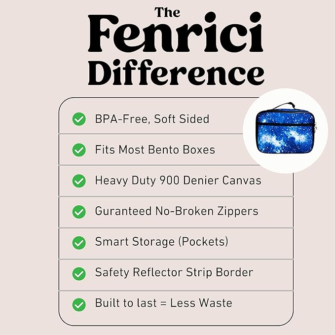 Fenrici Galaxy Lunch Box for Boys, Kids, Boy's Lunch Box for School, Insulated Lunch Bag for Preschool, K-6, Soft Sided Compartments, Spacious, BPA Free, Food Safe,10.8in x 8.5in x 2.8in, Blue
