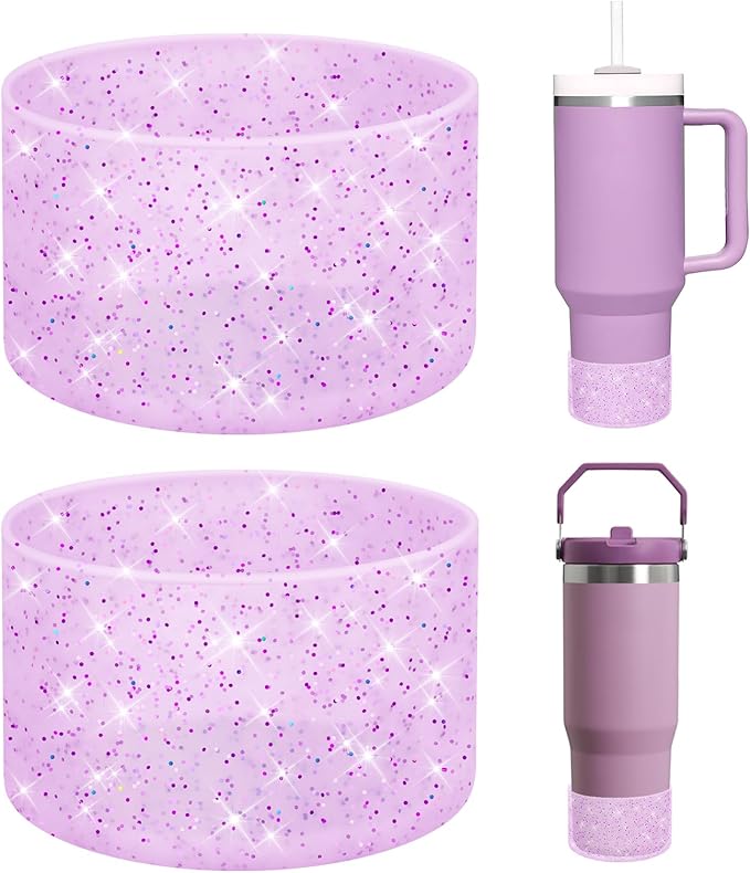 WUQID 2 Pack Bling Silicone Boot Compatible with Stanley Quencher Adventure 40oz & Stanley IceFlow 20oz 30oz, Reduces Dents Protective Silicone Water Bottle Bottom Cover Sleeve
