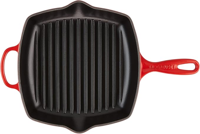 Le Creuset Enameled Cast Iron Signature Square Skillet Grill, 10.25", Cerise