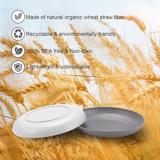 12 Pcs Unbreakable Deep Dinner Plates Set, 9 inch Reusable Plastic Wheat Straw Plates, Microwave and Dishwasher Safe Plate for Kitchen, Lightweight Plate for Dessert, BPA Free, 6 Colors